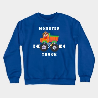 Cartoon vector of monster truck with little animal driver. Crewneck Sweatshirt